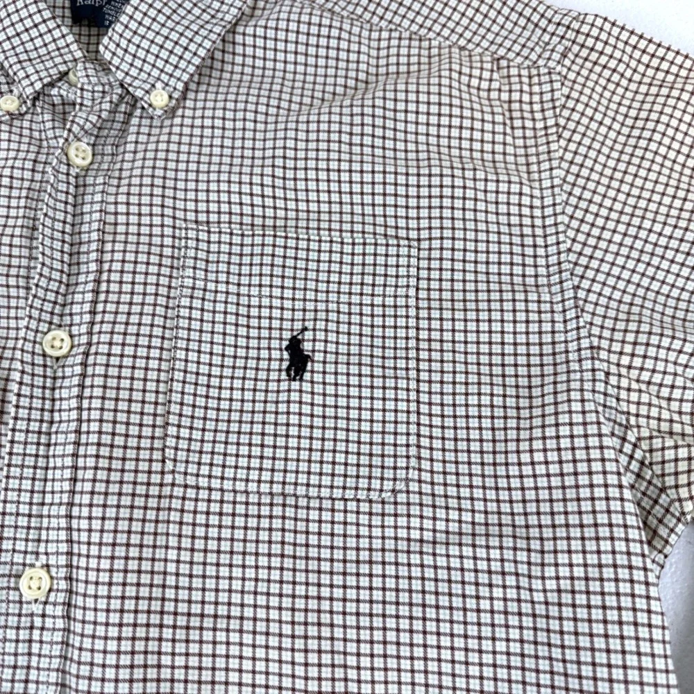 Ralph Lauren Boys XL 18-20 Brown White Check Button Down Shirt Long Sleeve